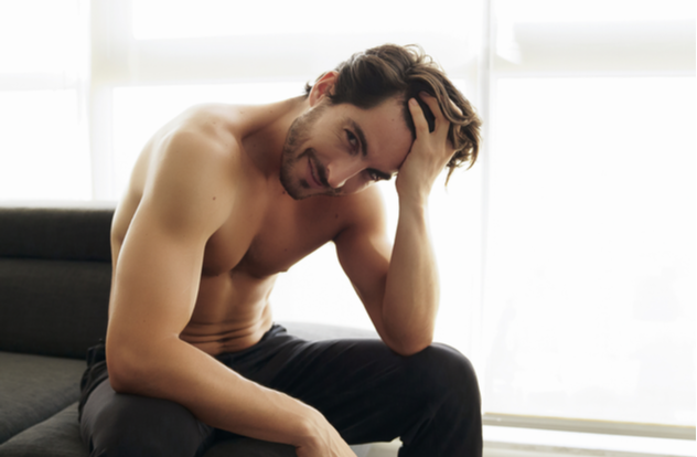 Shirtless White Man With Beautiful Hair is smiling and looking 1